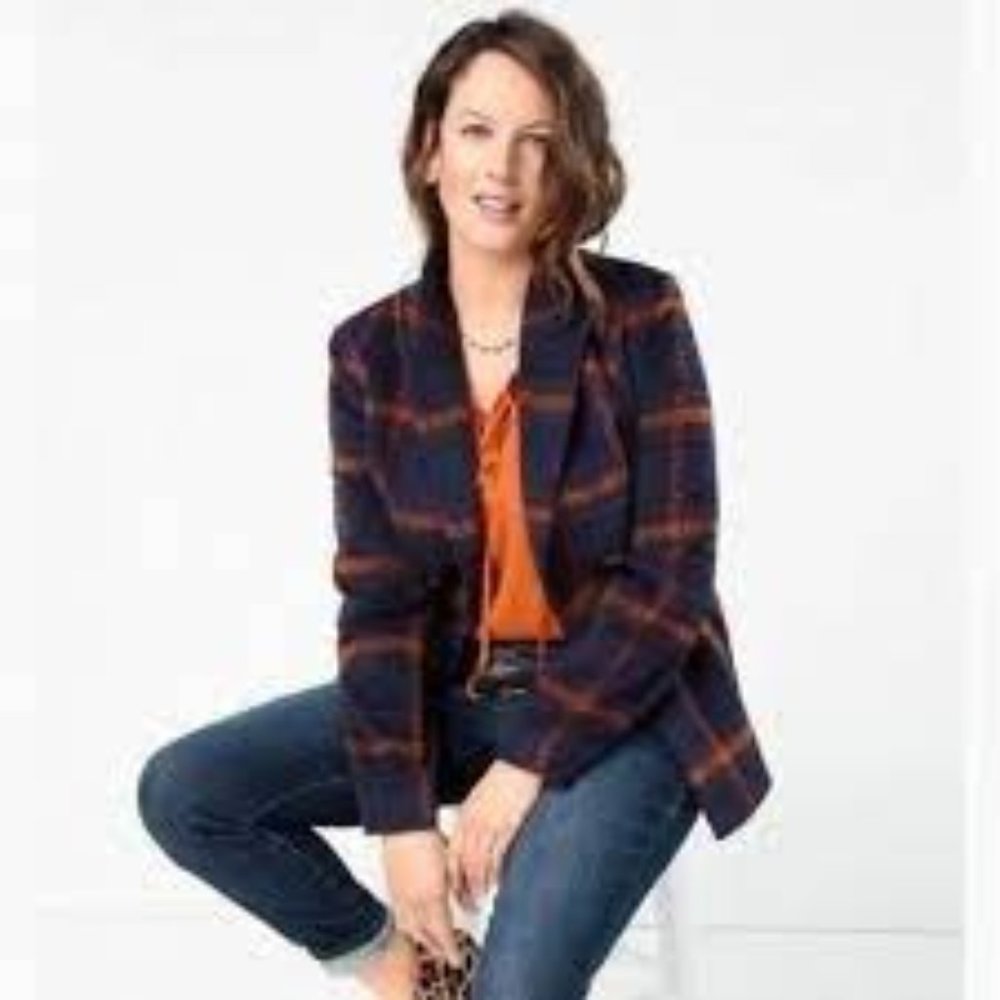 Cabi Checkmate Doublebreasted Plaid Jacket - Size L - 3736